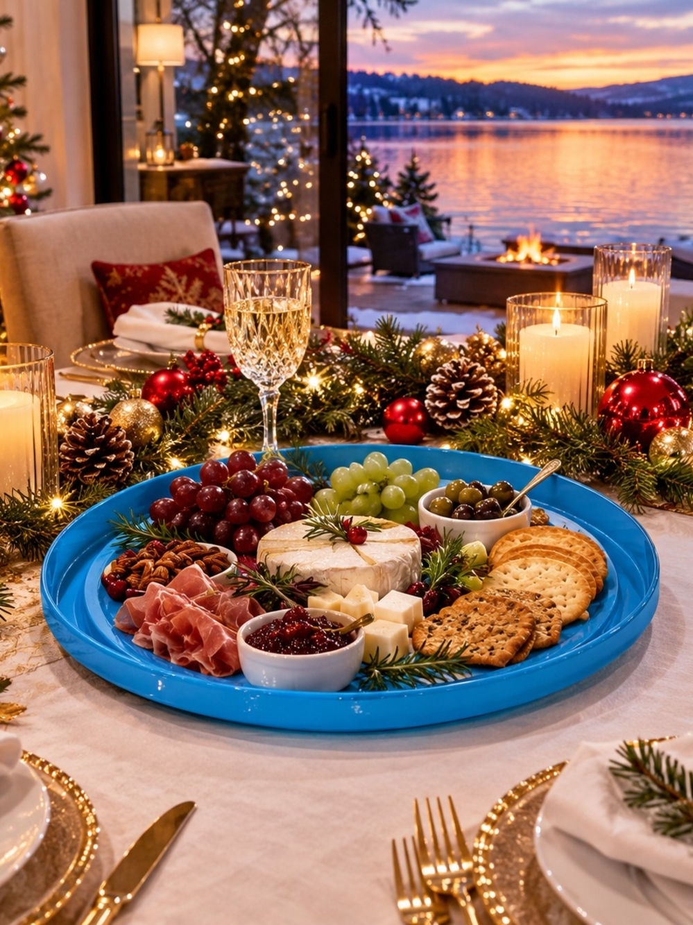 Blue Serving Platter - Elegant Round Entertaining Tray
